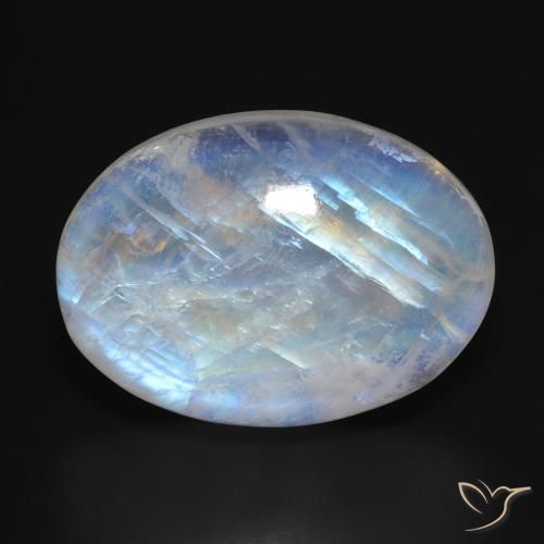 31.82ct Naturale Bianco bluastro Pietra di luna arcobaleno, Ovale, Traslucido