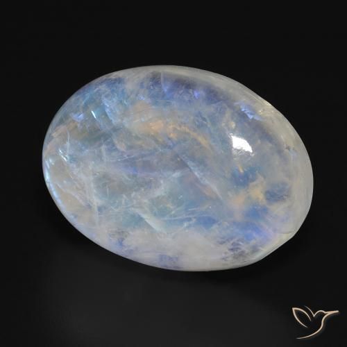 Pietra di luna arcobaleno Bianco bluastro naturale da 31.82 ct, Ovale, Traslucido