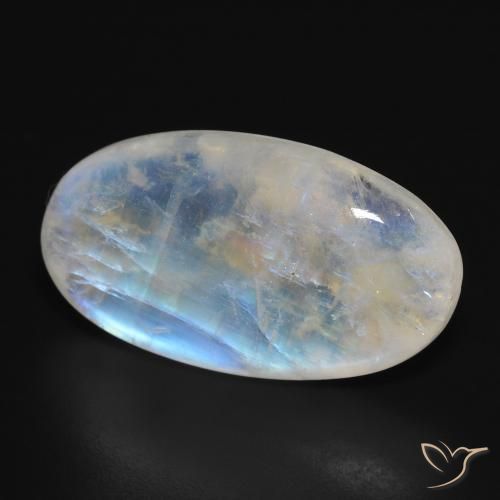 Pietra di luna arcobaleno Bianco bluastro naturale da 26.45 ct, Ovale, Traslucido