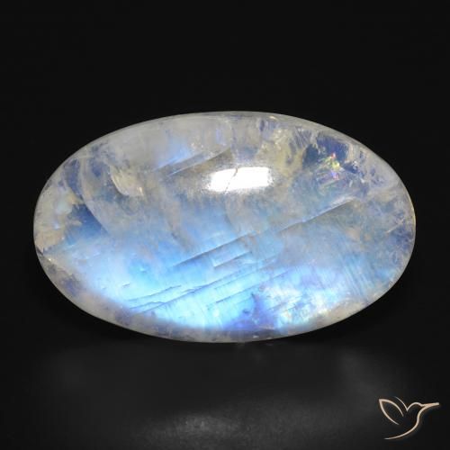 Pietra di luna arcobaleno Bianco bluastro naturale da 23.70 ct, Ovale, Traslucido