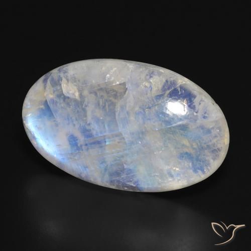Pietra di luna arcobaleno Bianco bluastro naturale da 23.70 ct, Ovale, Traslucido