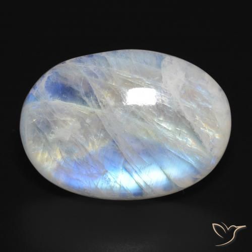 29.81ct Naturale Bianco bluastro Pietra di luna arcobaleno, Ovale, Traslucido