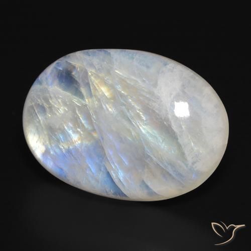 Pietra di luna arcobaleno Bianco bluastro naturale da 29.81 ct, Ovale, Traslucido