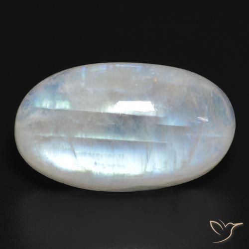 Pietra di luna arcobaleno Bianco bluastro naturale da 21.15 ct, Ovale, Traslucido