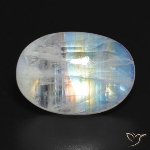 Pietra di luna arcobaleno Bianco bluastro naturale da 11.77 ct, Taglio ovale, Traslucido