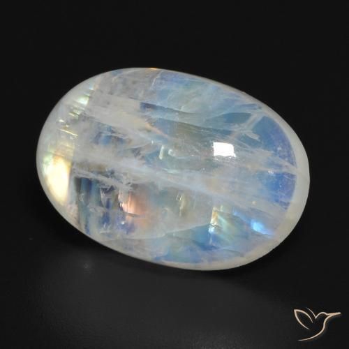 Pietra di luna arcobaleno Bianco bluastro naturale da 11.77 ct, Taglio ovale, Traslucido