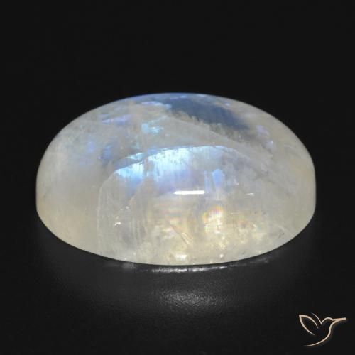 Pietra di luna arcobaleno naturale bianco da 19,49 ct, taglio ovale, traslucido