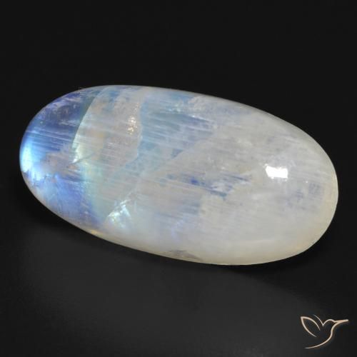 Pietra di luna arcobaleno Bianco bluastro naturale da 17.17 ct, Ovale, Traslucido