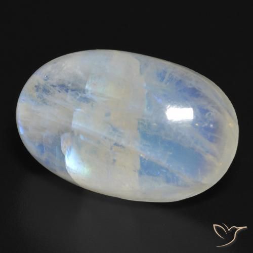 Pietra di luna arcobaleno Bianco bluastro naturale da 20.64 ct, Ovale, Traslucido
