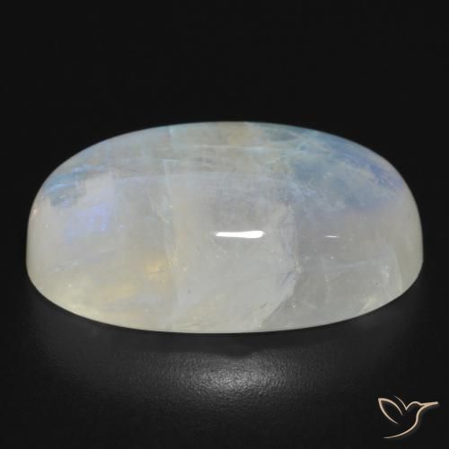 Pietra di luna arcobaleno Bianco bluastro naturale da 20.64 ct, Ovale, Traslucido