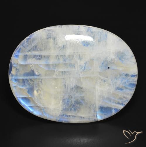 112.39ct Naturale Bianco bluastro Pietra di luna arcobaleno, Ovale, Traslucido