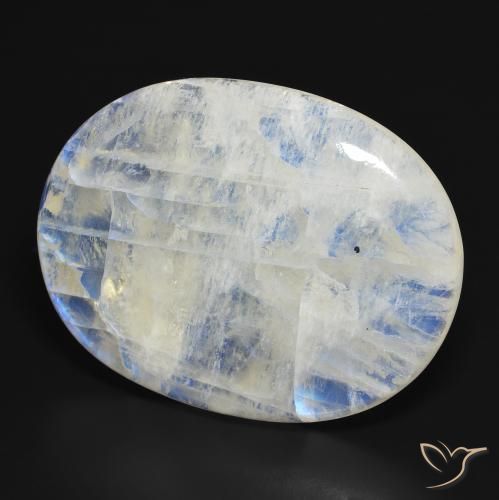Pietra di luna arcobaleno Bianco bluastro naturale da 112.39 ct, Taglio ovale, Traslucido
