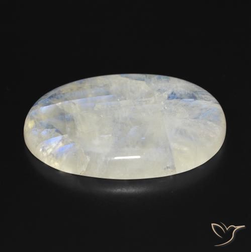 Pietra di luna arcobaleno Bianco bluastro naturale da 112.39 ct, Taglio ovale, Traslucido