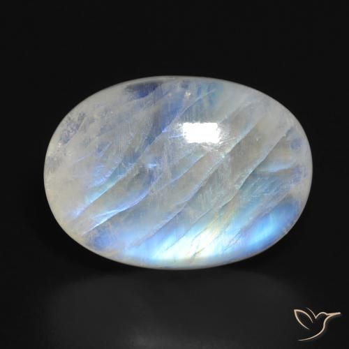14.84ct Naturale Bianco bluastro Pietra di luna arcobaleno, Ovale, Traslucido