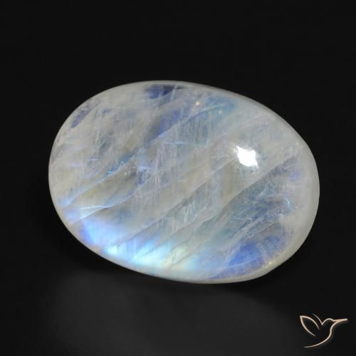 Pietra di luna arcobaleno Bianco bluastro naturale da 14.84 ct, Ovale, Traslucido