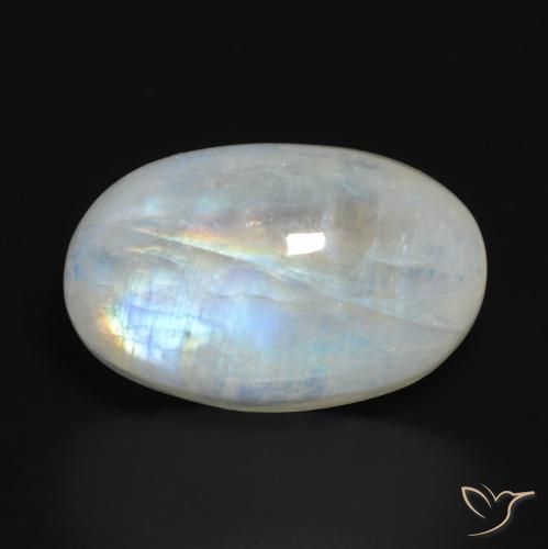 Pietra di luna arcobaleno Bianco bluastro naturale da 14.10 ct, Ovale, Traslucido