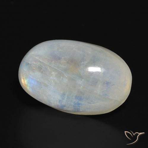 Pietra di luna arcobaleno Bianco bluastro naturale da 14.10 ct, Ovale, Traslucido