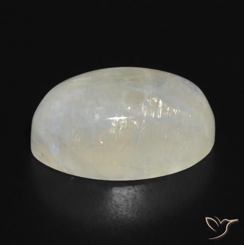 Pietra di luna arcobaleno Bianco bluastro naturale da 14.10 ct, Ovale, Traslucido
