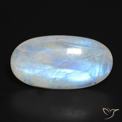 22.34ct Naturale Bianco bluastro Pietra di luna arcobaleno, Ovale, Traslucido