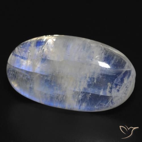 Pietra di luna arcobaleno Bianco bluastro naturale da 18.15 ct, Ovale, Traslucido