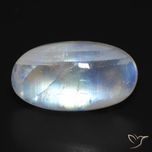 12.55ct Naturale Bianco bluastro Pietra di luna arcobaleno, Ovale, Traslucido