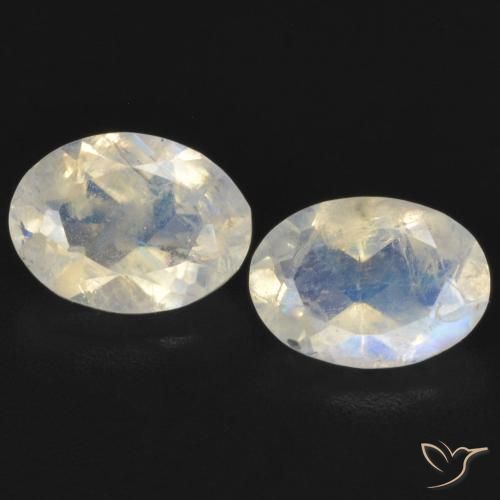 1.45ctw Naturale Bianco bluastro Pietra di luna arcobaleno, Ovale, Trasparente