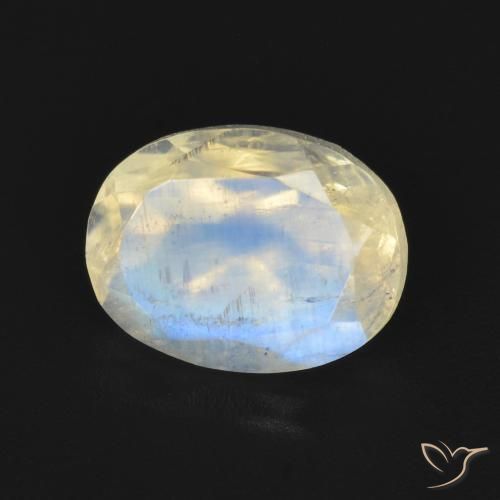 1.92ct Naturale Bianco bluastro Pietra di luna arcobaleno, Ovale, Trasparente