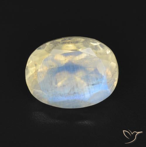 Pietra di luna arcobaleno Bianco bluastro naturale da 1.92 ct, Ovale, Trasparente
