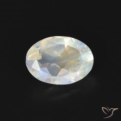 0.72ct Naturale Bianco bluastro Pietra di luna arcobaleno, Ovale, Trasparente