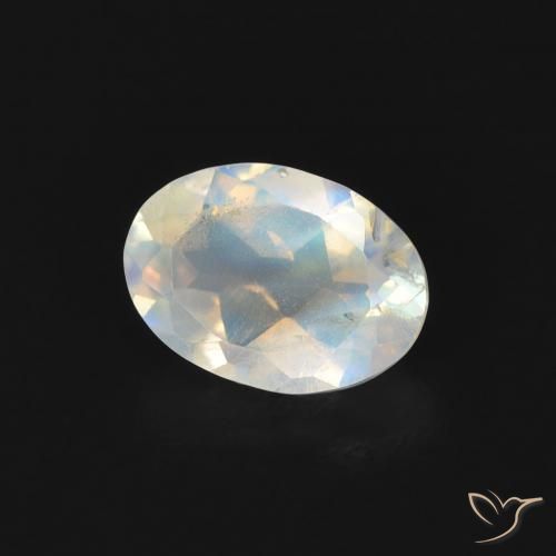 Pietra di luna arcobaleno Bianco bluastro naturale da 0.72 ct, Ovale, Trasparente