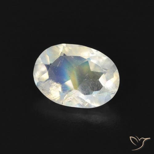 Pietra di luna arcobaleno Bianco bluastro naturale da 0.67 ct, Ovale, Trasparente