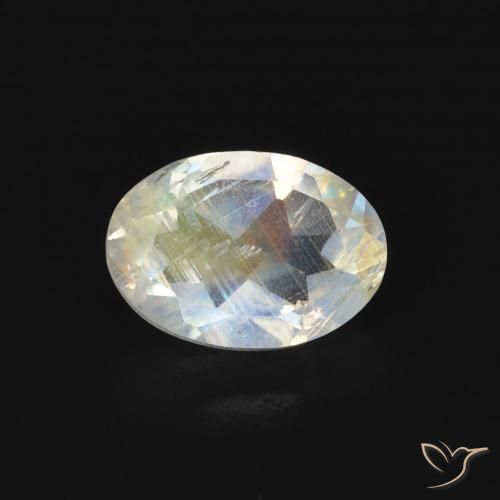 0.76ct Naturale Bianco bluastro Pietra di luna arcobaleno, Ovale, Trasparente