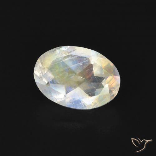 Pietra di luna arcobaleno Bianco bluastro naturale da 0.76 ct, Ovale, Trasparente
