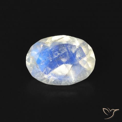 0.74ct Naturale Bianco bluastro Pietra di luna arcobaleno, Ovale, Trasparente