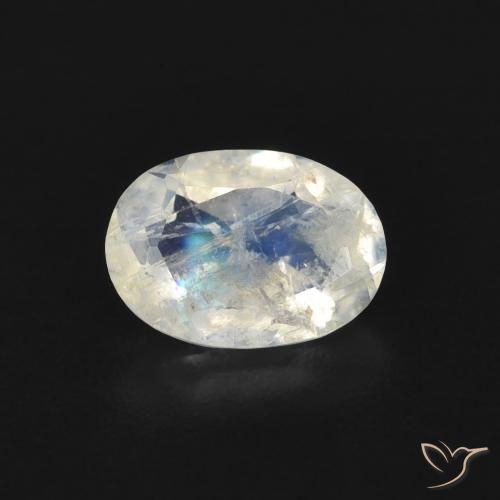 0.69ct Naturale Bianco bluastro Pietra di luna arcobaleno, Ovale, Trasparente