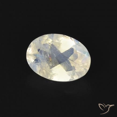 Pietra di luna arcobaleno Bianco bluastro naturale da 0.74 ct, Ovale, Trasparente