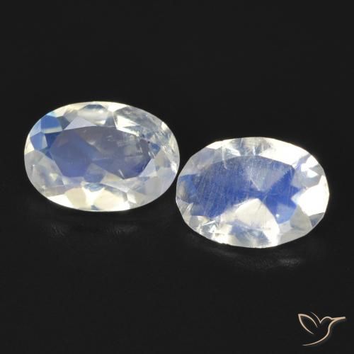 1.23ctw Naturale Bianco bluastro Pietra di luna arcobaleno, Ovale, Trasparente