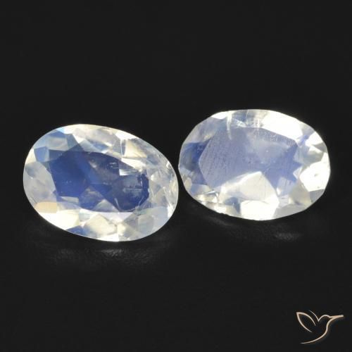 Gemme di Pietra di luna arcobaleno Bianco bluastro naturale da 1.23 ct, Ovale, Trasparente