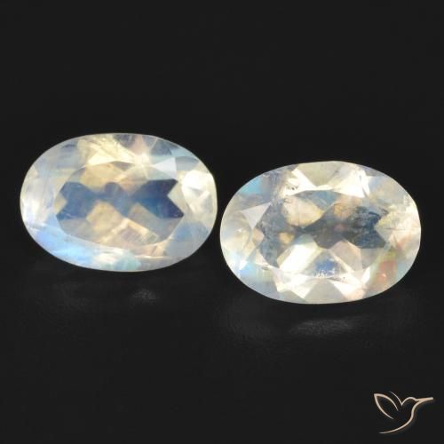 1.56ctw Naturale Bianco bluastro Pietra di luna arcobaleno, Ovale, Trasparente