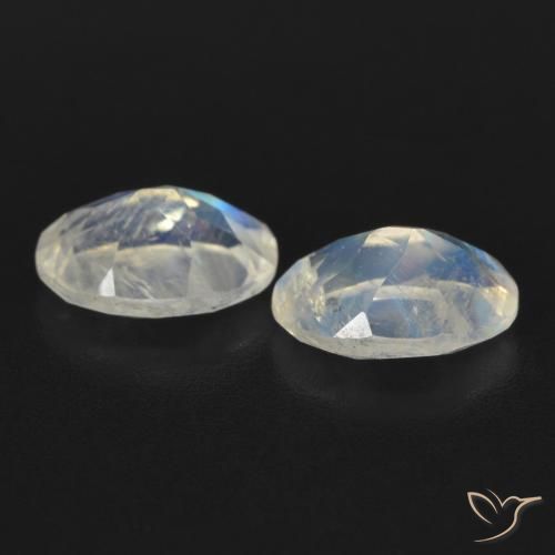 Gemme di Pietra di luna arcobaleno Bianco bluastro naturale da 1.56 ct, Ovale, Trasparente