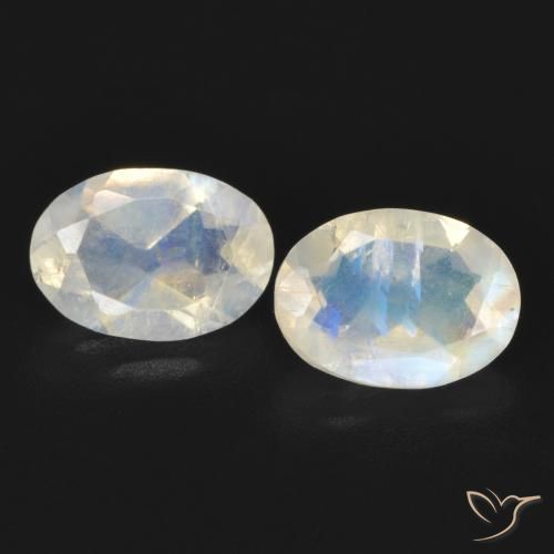 1.48ctw Naturale Bianco bluastro Pietra di luna arcobaleno, Ovale, Trasparente