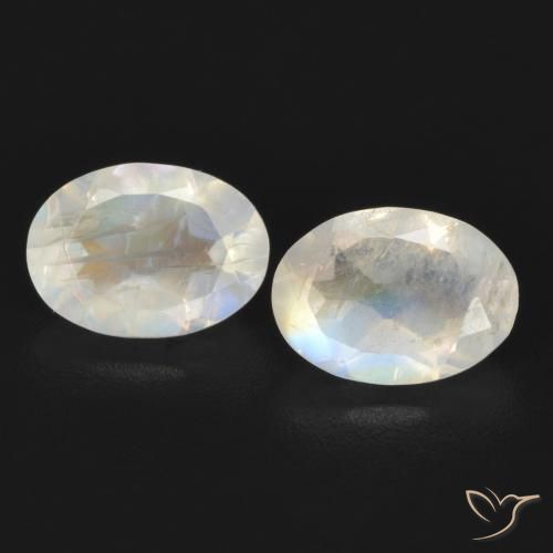 1.55ctw Naturale Bianco bluastro Pietra di luna arcobaleno, Ovale, Trasparente
