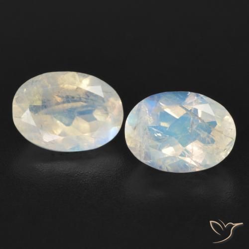 1.71ctw Naturale Bianco bluastro Pietra di luna arcobaleno, Ovale, Trasparente