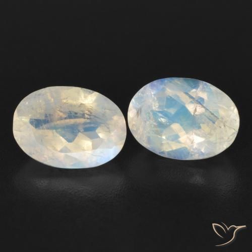 Gemme di Pietra di luna arcobaleno Bianco bluastro naturale da 1.71 ct, Ovale, Trasparente