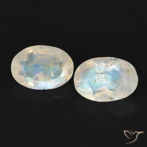 1.51ctw Naturale Bianco bluastro Pietra di luna arcobaleno, Ovale, Trasparente