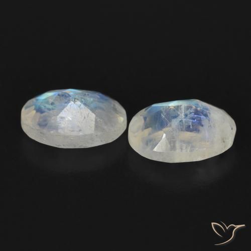 Gemme di Pietra di luna arcobaleno Bianco bluastro naturale da 1.51 ct, Ovale, Trasparente