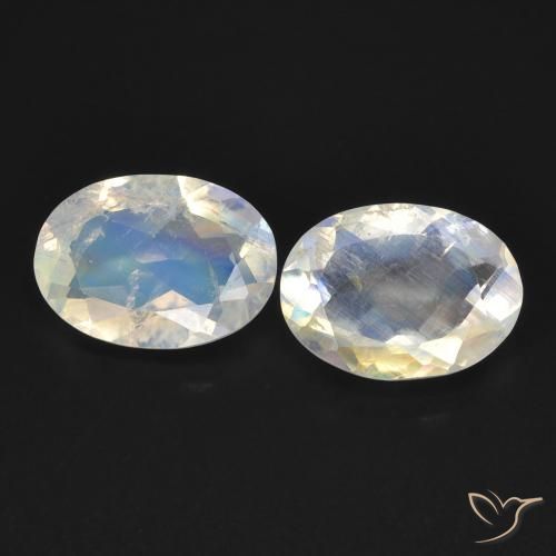 1.41ctw Naturale Bianco bluastro Pietra di luna arcobaleno, Ovale, Trasparente