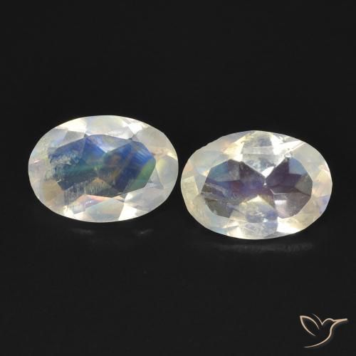 1.13ctw Naturale Bianco bluastro Pietra di luna arcobaleno, Ovale, Trasparente