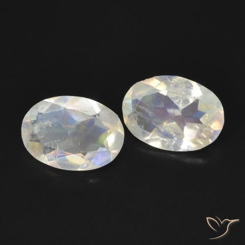 Gemme di Pietra di luna arcobaleno Bianco bluastro naturale da 1.13 ct, Ovale, Trasparente