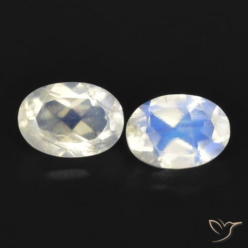 1.63ctw Naturale Bianco bluastro Pietra di luna arcobaleno, Ovale, Trasparente